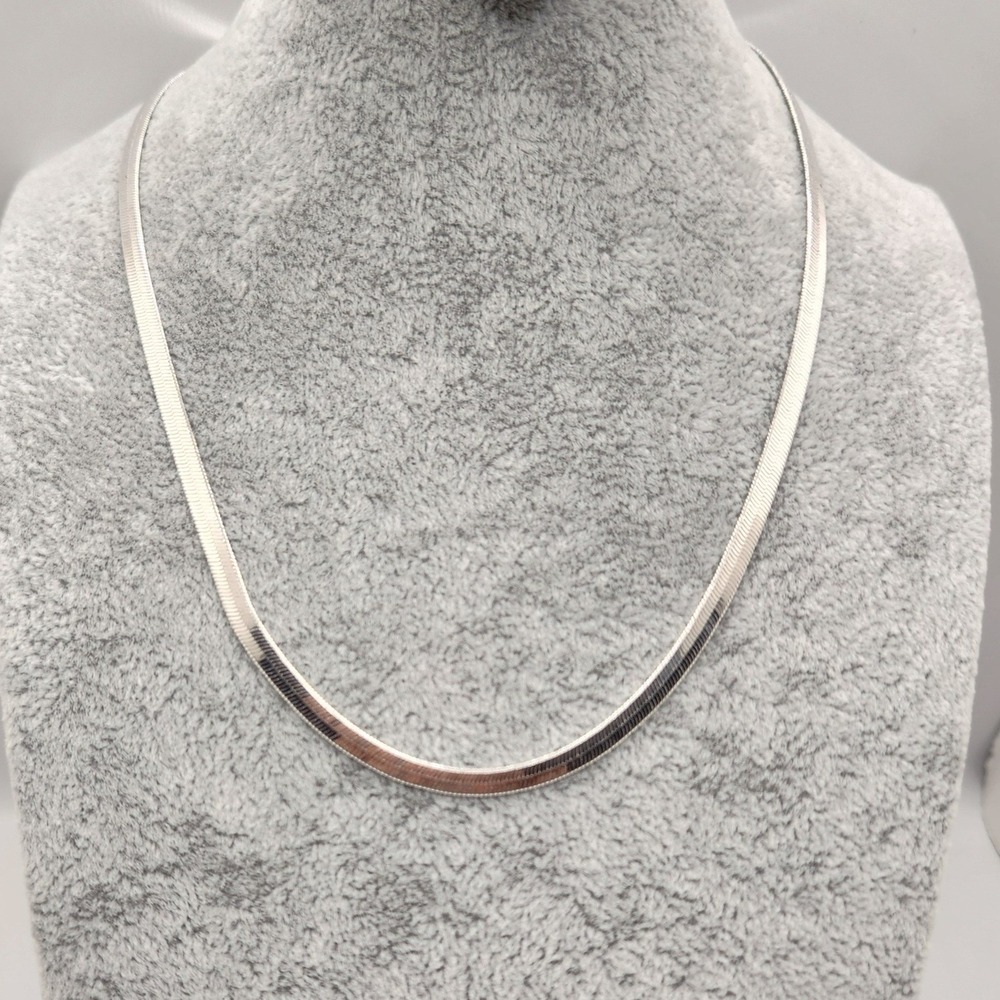 Herringbone Flat Snake Chain Necklace IBB Silver Plated 4mm 16 Inch Minimalist
